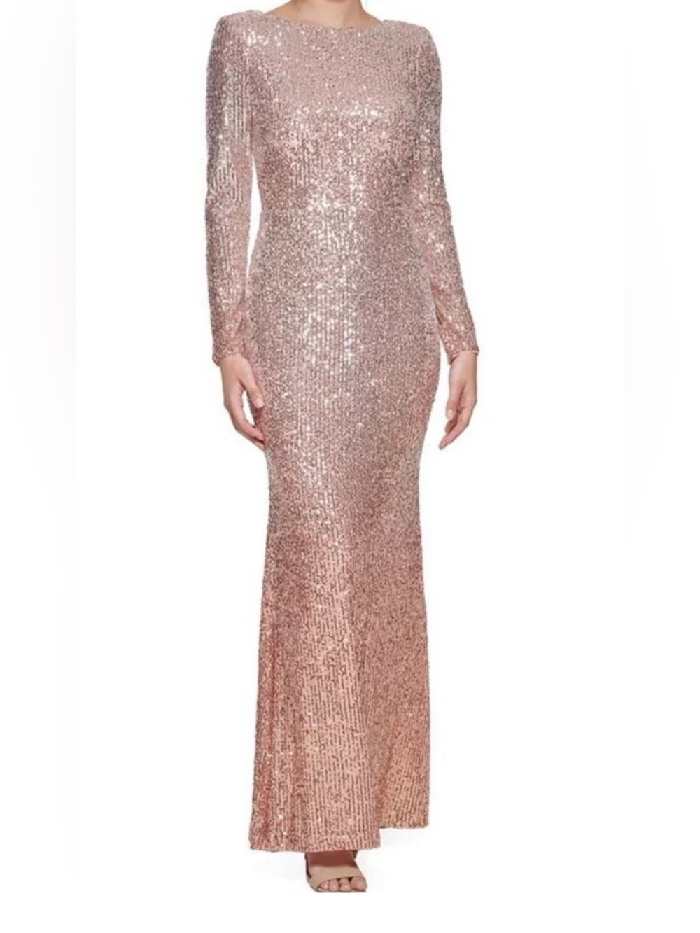 Eliza J Rose Gold Sequin Long Sleeve Gown